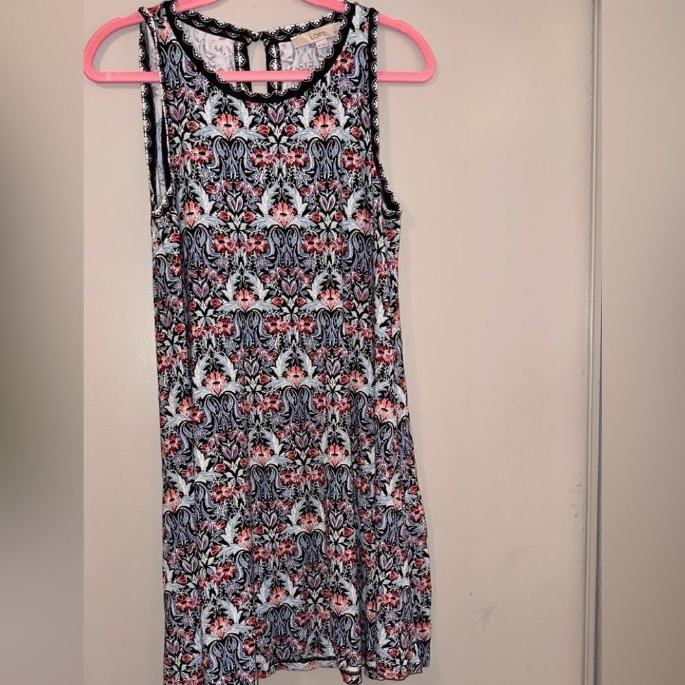 Loft  boho beach midi swing dress keyhole back closure  multi color sz M-Petite